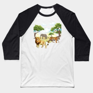 Tiger  Elephant and lion(wild animals) Baseball T-Shirt